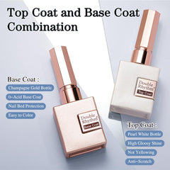 Double Rhythm top coat no-wipe 15ml bottle delivering a glossy protective layer.