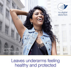 Dove Advanced Care Caring Coconut dry spray application underarm demonstrates comfortable, dry feel after use.
