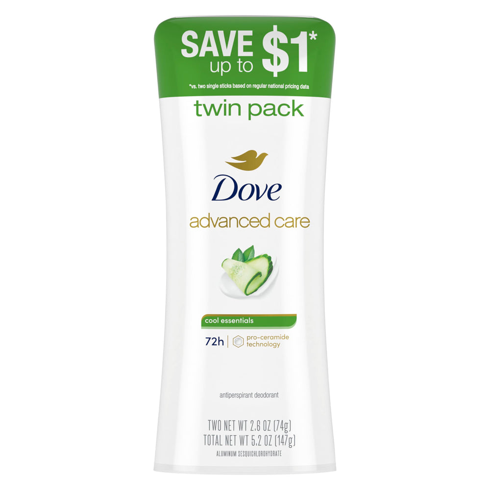 Dove Advanced Care Cool Essentials doble pack, empaque visible para rutina diaria de cuidado
