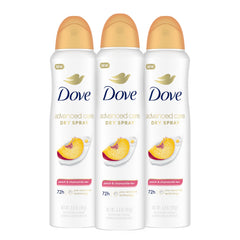 Desodorante Dove Advanced Care en spray, aroma durazno y manzanilla para uso diario.