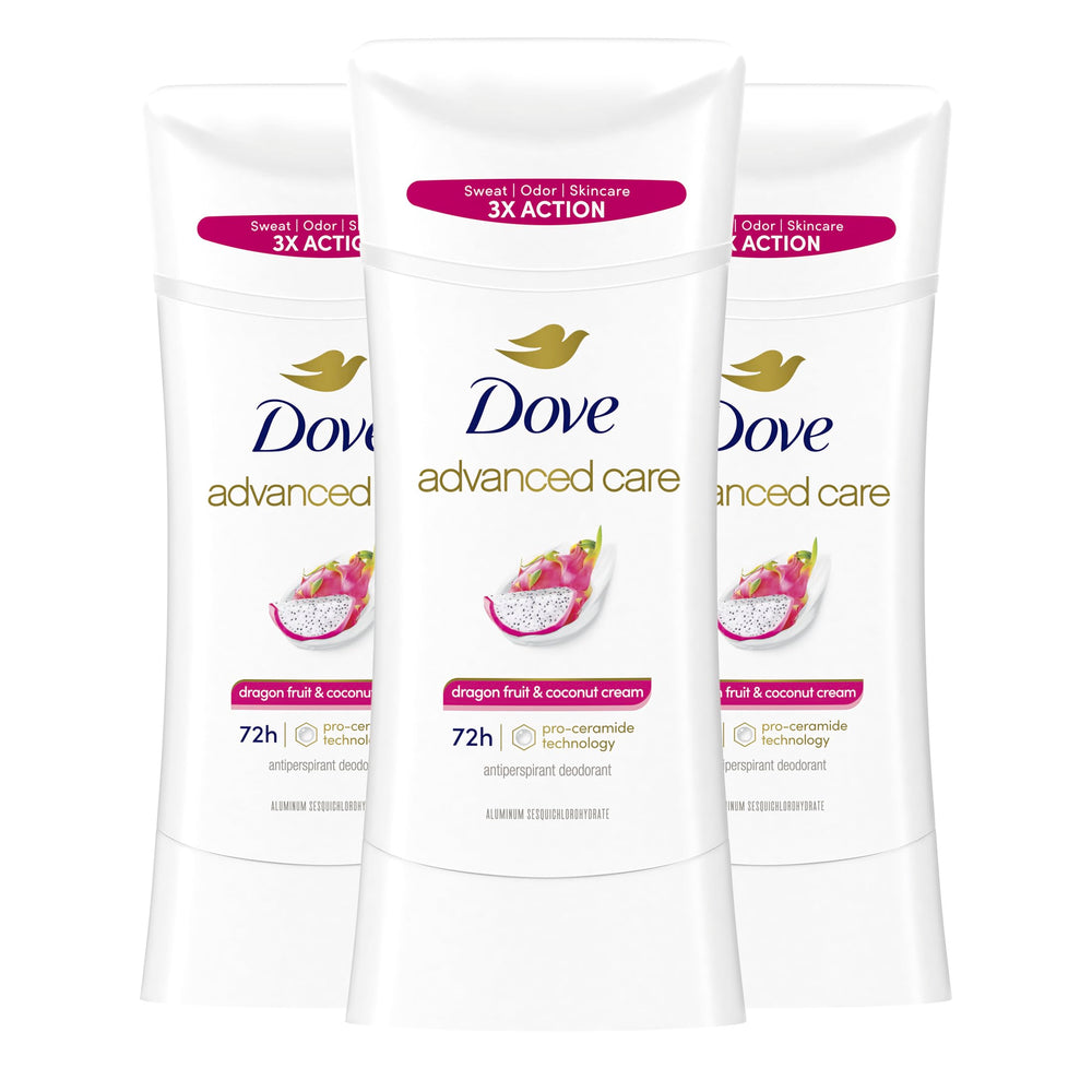 Dove Advanced Care barra con fragancia de fruta dragón y coco para uso diario.