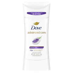 Dove Advanced Care Lavender Fresh Stick shown with focus on the calming lavender scent and long-lasting protection.