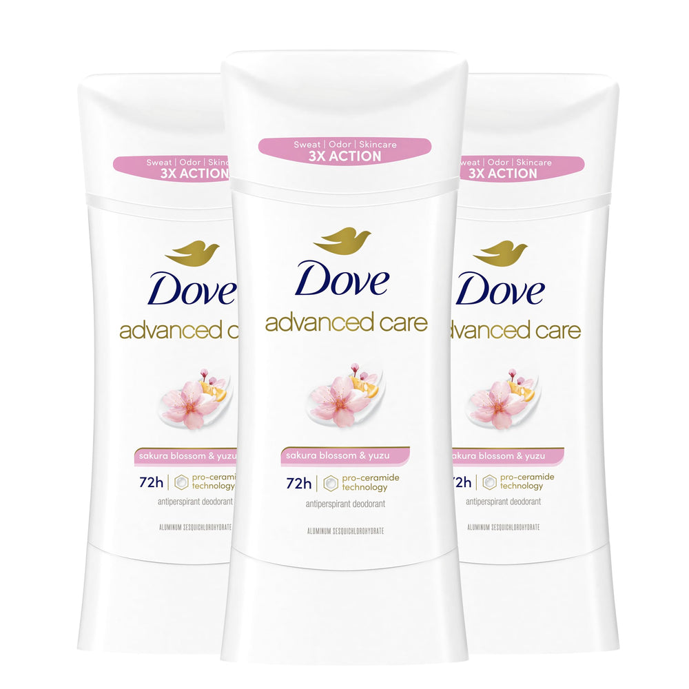 Dove Advanced Care Sakura Blossom & Yuzu 3-pack packaging for convenient protection