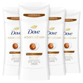 Dove Advanced Care Shea Butter stick pack shot showing the four-pack for daily protection