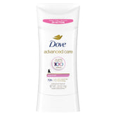 Dove Advanced Care stick front view with invisible finish and no white marks.