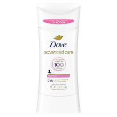 Dove Advanced Care stick front view with invisible finish and no white marks.