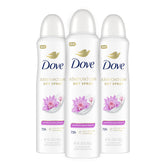 Dove Advanced Care Waterlily Sakura Blossom bottle on display, moisturizes skin.
