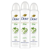 Dove aluminum-free deodorant spray bottle with cucumber and green tea for long-lasting freshness.