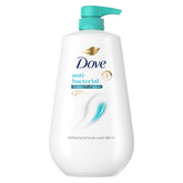 Dove antibacteriano, jabón con bomba, limpieza suave y protección diaria.