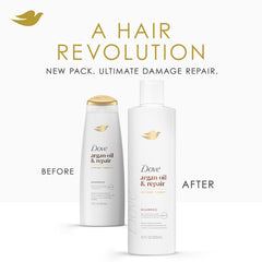 Dove Argan Oil & Repair ingredients graphic highlights Bio-Protein Care technology.