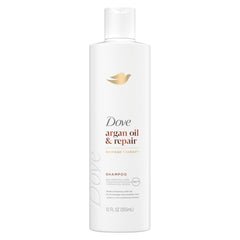 Dove Argan Oil & Repair shampoo bottle designed for fine hair nourishment.