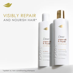 Dove Argan Oil & Repair shampoo lather delivers smooth, manageable hair.