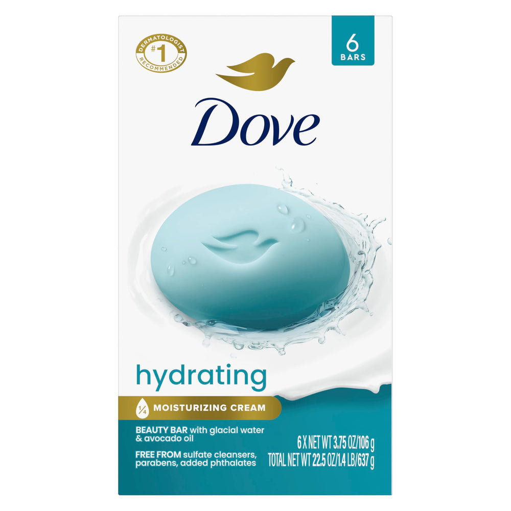 Dove Barra hidratante con agua glacial para piel suave.
