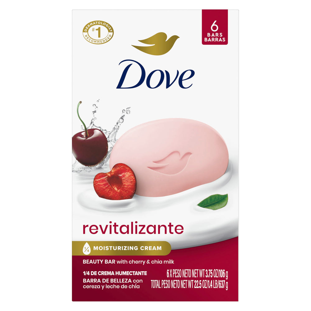 Dove Beauty Bar Revitalizante con Cereza y Chía, piel suave tras la ducha.