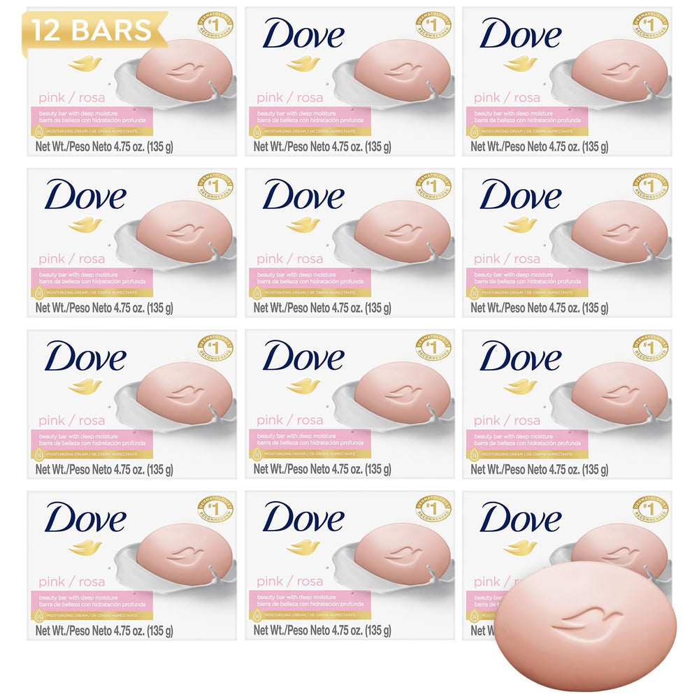 Dove barra rosa de belleza, 12 unidades, hidrata y suaviza la piel.