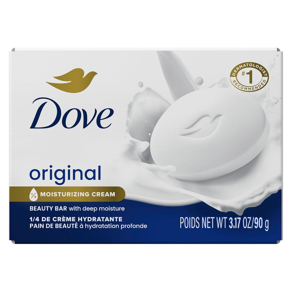 Dove barra hidratante blanca, paquete 3, textura cremosa para uso diario.