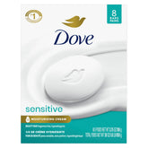 Dove Beauty Bar para piel sensible, frente de la barra, limpieza suave para piel sensible sin fragancia