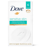 Dove sensitive skin bath bar close-up, fragrance-free 4 oz, showcasing a gentle cleansing choice.