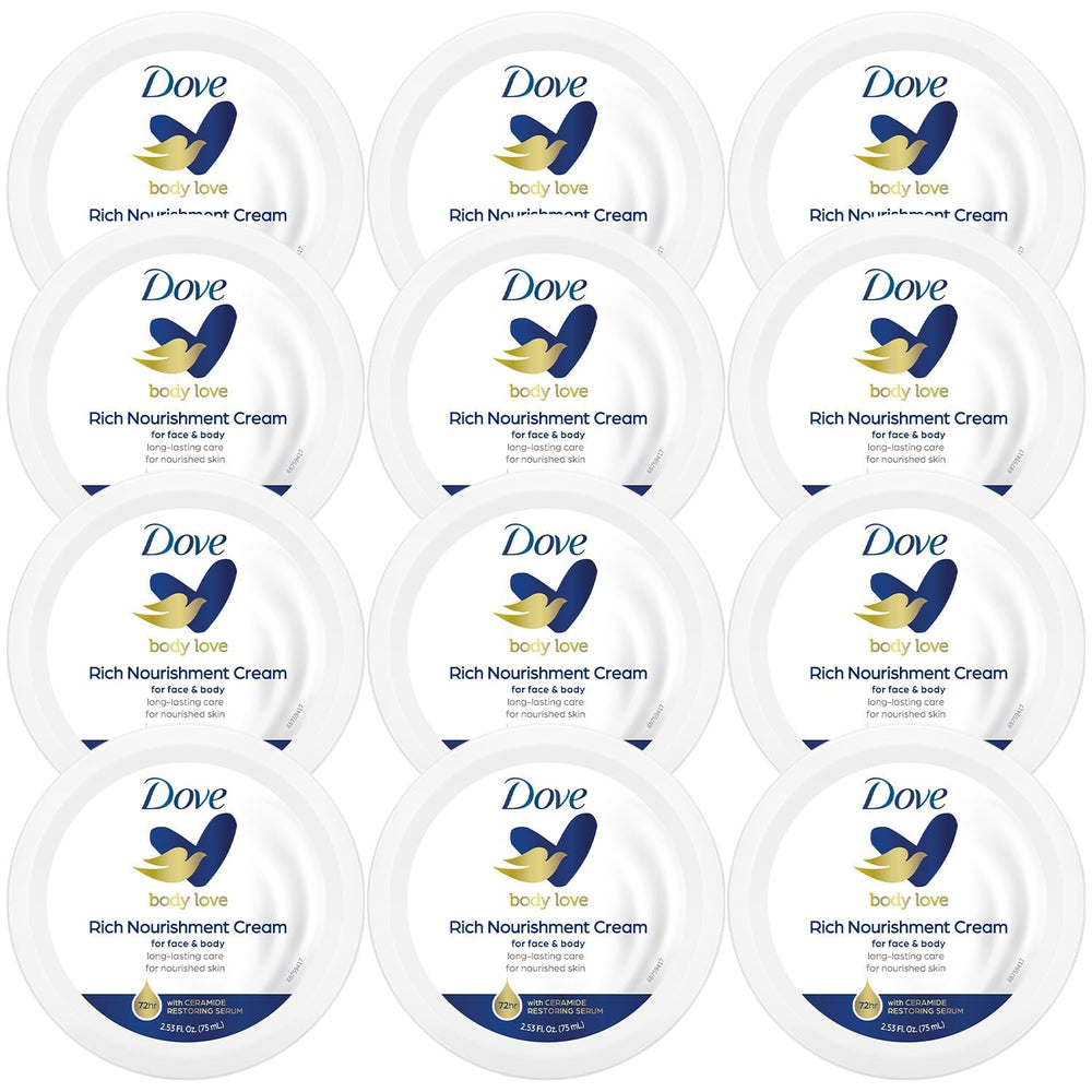 Dove Body Love crema nutritiva en envase de 75 ml, ideal para hidratación rápida.