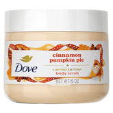 Dove Cinnamon Pumpkin Pie Scrub bottle for festive fragrance and nourishing skin