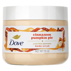Dove Cinnamon Pumpkin Pie Scrub bottle for festive fragrance and nourishing skin