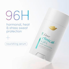 Desodorante Dove Clinical + Care barra invisible listo para aplicar bajo axilas.
