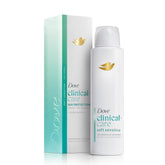 Dove Clinical + Care desodorante spray seco en axilas para protección prolongada y fresca.