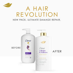 Dove Acondicionador Volumen y Plenitud brillo saludable en cabellos finos.