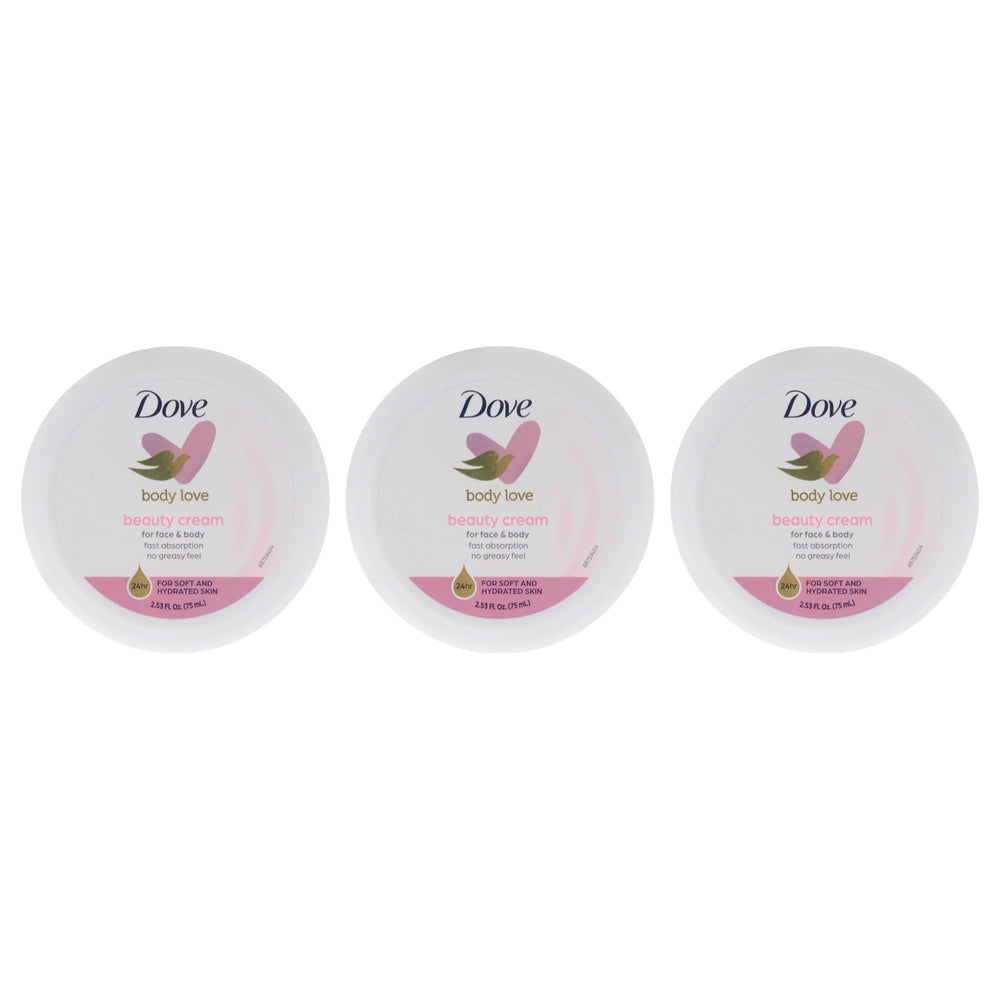 Dove crema rosa, paquete de tres frascos para hidratación suave.