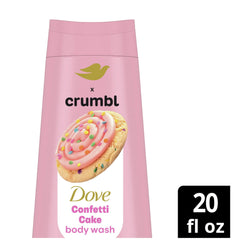Dove Crumbl Confetti Cake body scrub tub in 15 oz showing exfoliating texture for glowing skin.