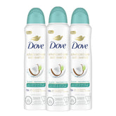 Dove botella con desodorante atomizador seco de coco-lima.
