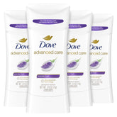 Dove Cuidado Avanzado Lavanda Fresca barra desodorante lista para aplicar.