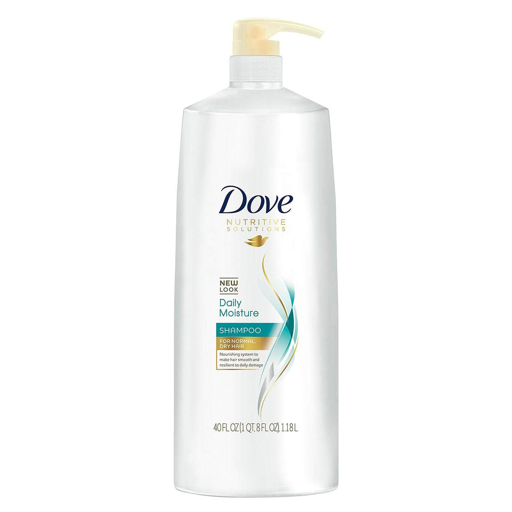Dove Damage Therapy Daily Moisture Shampoo pump bottle for deep hydration of damaged hair.