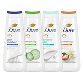 Dove Deep Moisture bottle viewed from side, showcasing long-lasting hydration for soft skin