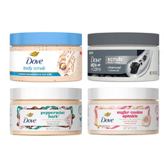 Dove Delicias Navideñas: exfoliante mini, frasco, promueve piel suave y fragancia festiva.
