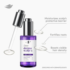 Dove Density Boost Serum, aplicación en templos para cobertura del cuero cabelludo.