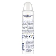 Dove deodorant spray applied at six inches ensures even coverage.