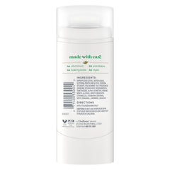 Dove aluminum-free deodorant stick packaging shown for daily use.