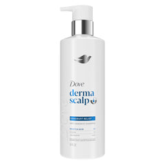 Dove Derma Scalp Shampoo bottle front promotes flakes relief and scalp care