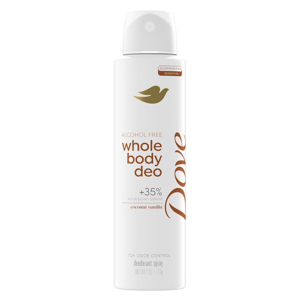 Desodorante corporal Dove sin alcohol Coco Vainilla para piel suave y fresca