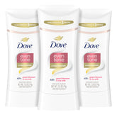 Dove desodorante en barra tono uniforme, aplicación suave y rápida.