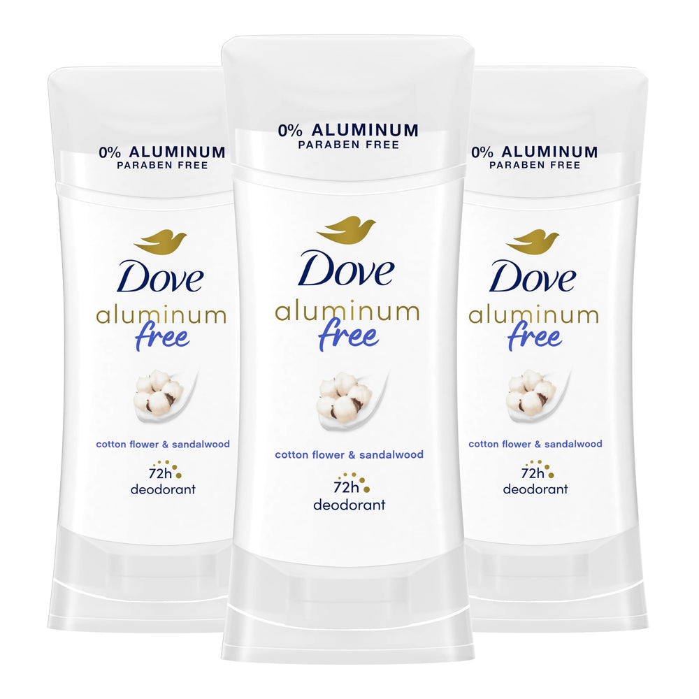Dove desodorante sin aluminio, barra con flor de algodón y sandalo para aroma suave.