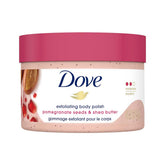 Dove Exfoliante Corporal Granada y Manteca de Karité, textura cremosa para piel suave.