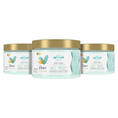 Dove Exfoliate Away frente al envase, ideal para planificar una exfoliación suave en la ducha.