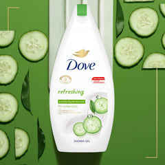 Dove Fresh Touch fragancia pepino y té verde para un aroma calmante durante la ducha.