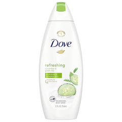 Dove gel de ducha Pepino y Té Verde, envase doble para uso diario.