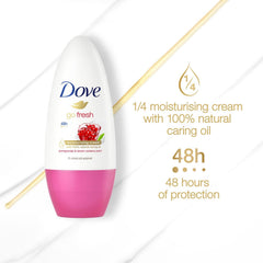 Dove Go Fresh display emphasizes pomegranate lemon notes and gentle underarm care.