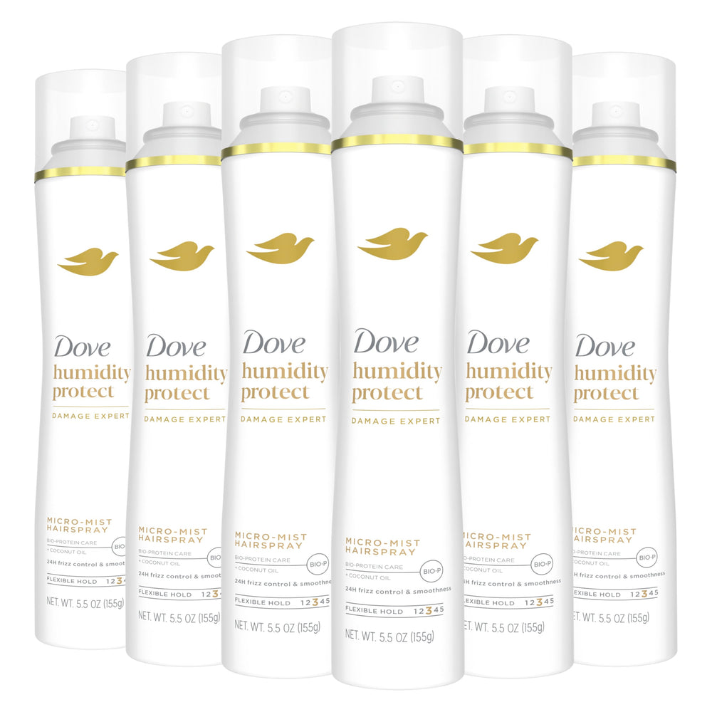 Dove humidity-protect micro-mist bottle shields hair from humidity for lasting smoothness.