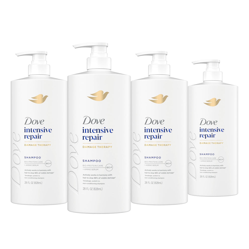 Dove Intensive Repair shampoo bottle showing stronger, more resilient hair.