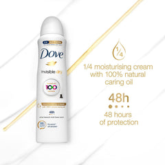 Dove Invisible Dry label shows 0% alcohol for sensitive skin